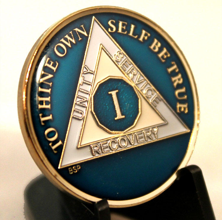 AA BSP Blue Gold 2 Year Coin Tri-Plate Alcoholics Anonymous Medallion TopQuality 