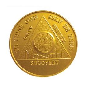 Sobriety Chip - Two Month Yellow Aluminum Anniversary Chip | Sober Medallions